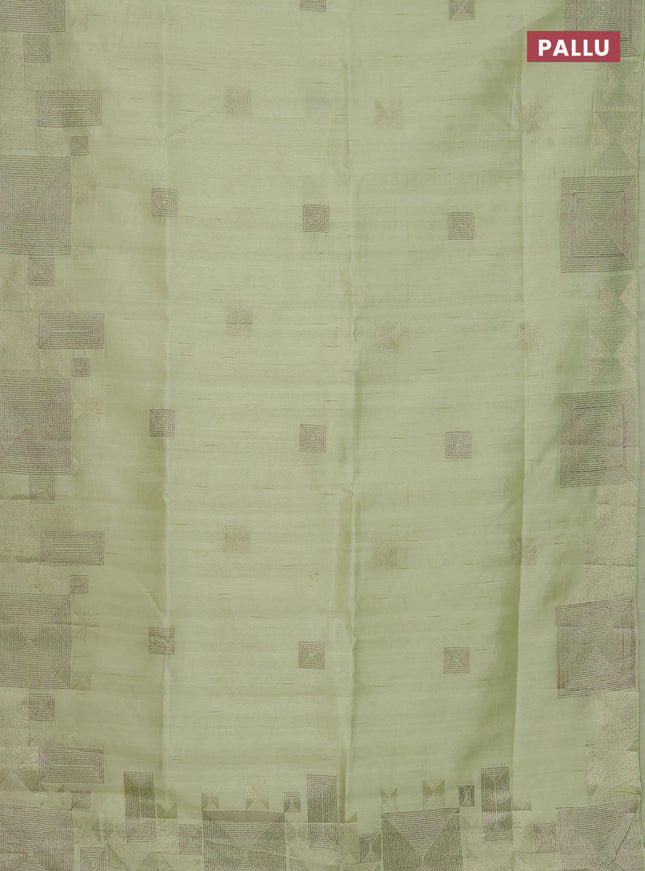 Semi raw silk saree pista green with embroidery work buttas and geometric design embroidery border