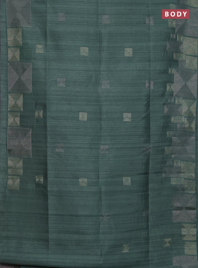 Semi raw silk saree green shade with embroidery work buttas and geometric design embroidery border