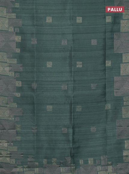 Semi raw silk saree green shade with embroidery work buttas and geometric design embroidery border