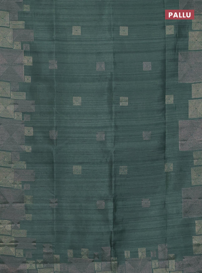 Semi raw silk saree green shade with embroidery work buttas and geometric design embroidery border