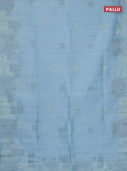 Semi raw silk saree pastel blue with embroidery work buttas and geometric design embroidery border