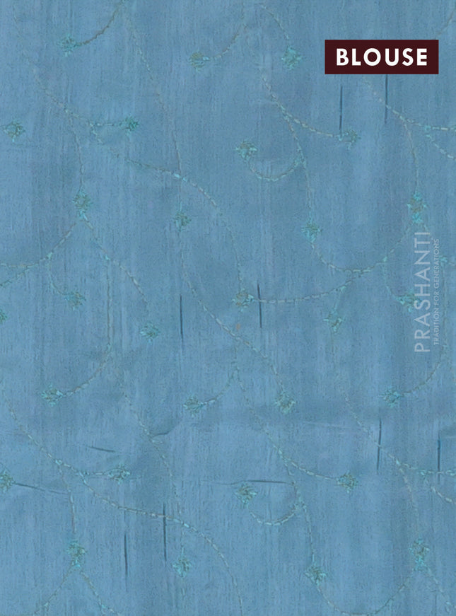 Semi raw silk saree pastel blue with embroidery work buttas and geometric design embroidery border