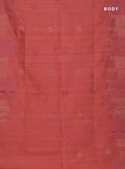 Semi raw silk saree rustic orange with embroidery work buttas and geometric design embroidery border