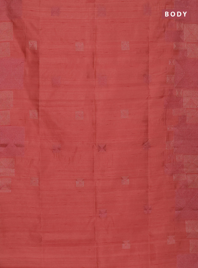 Semi raw silk saree rustic orange with embroidery work buttas and geometric design embroidery border