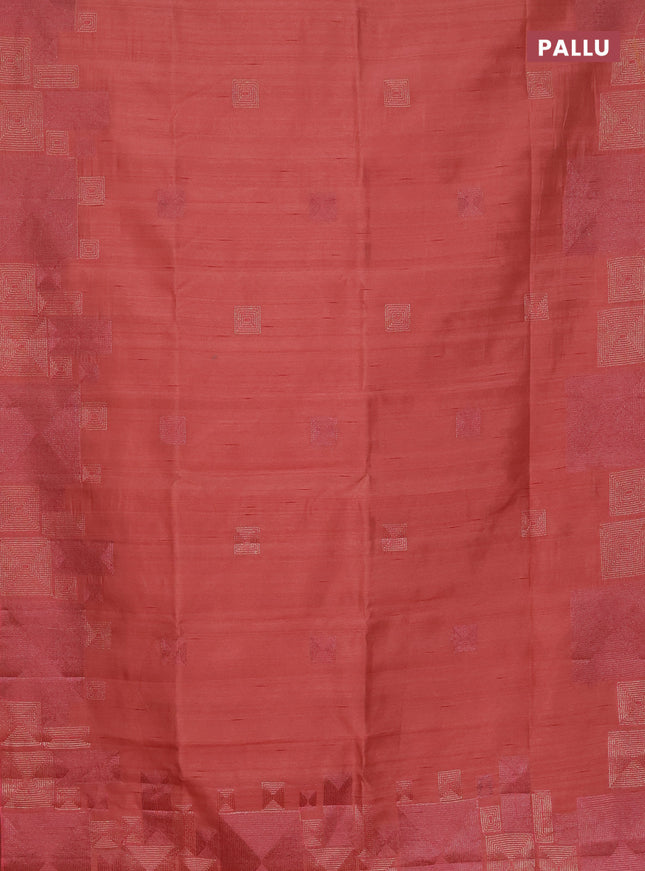 Semi raw silk saree rustic orange with embroidery work buttas and geometric design embroidery border