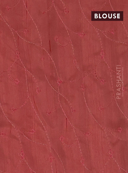 Semi raw silk saree rustic orange with embroidery work buttas and geometric design embroidery border