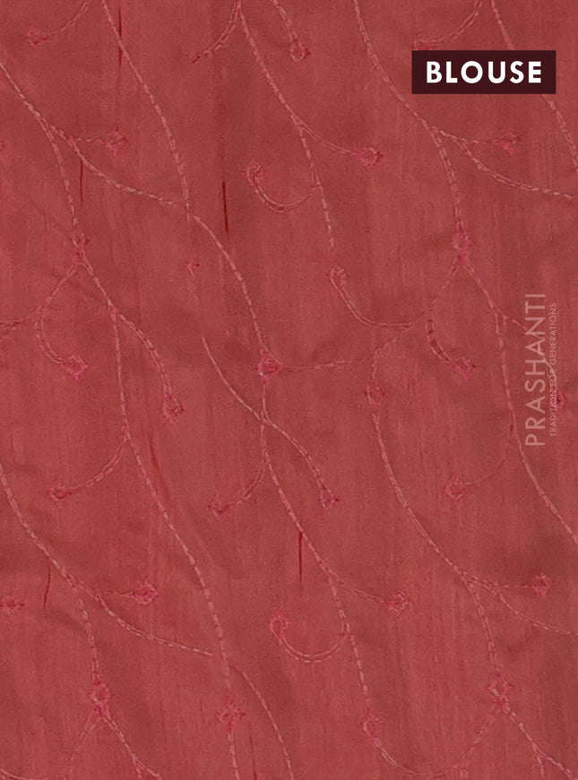 Semi raw silk saree rustic orange with embroidery work buttas and geometric design embroidery border