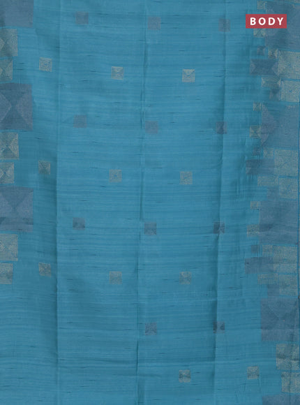Semi raw silk saree teal blue with embroidery work buttas and geometric design embroidery border