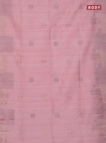Semi raw silk saree peach pink with embroidery work buttas and geometric design embroidery border