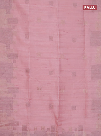 Semi raw silk saree peach pink with embroidery work buttas and geometric design embroidery border