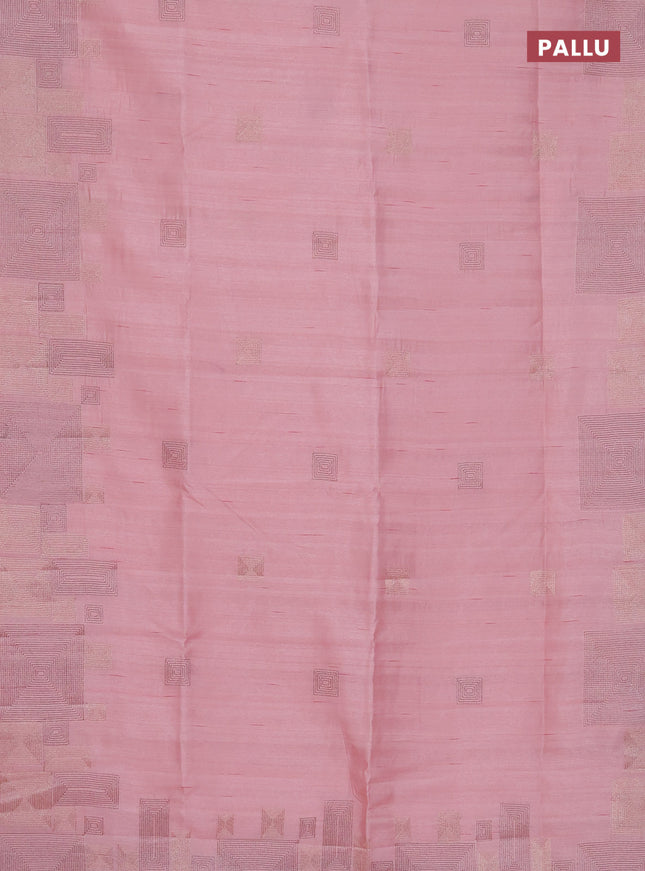 Semi raw silk saree peach pink with embroidery work buttas and geometric design embroidery border