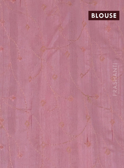 Semi raw silk saree peach pink with embroidery work buttas and geometric design embroidery border
