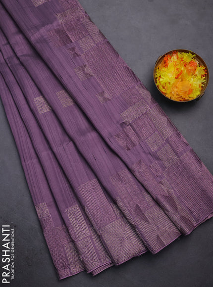 Semi raw silk saree mild purple with embroidery work buttas and geometric design embroidery border