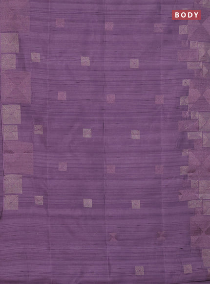Semi raw silk saree mild purple with embroidery work buttas and geometric design embroidery border
