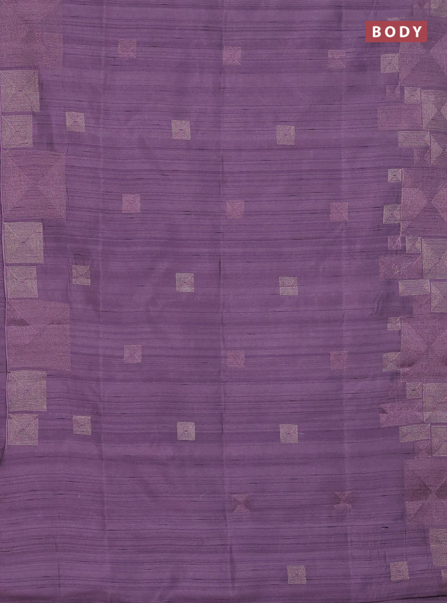 Semi raw silk saree mild purple with embroidery work buttas and geometric design embroidery border