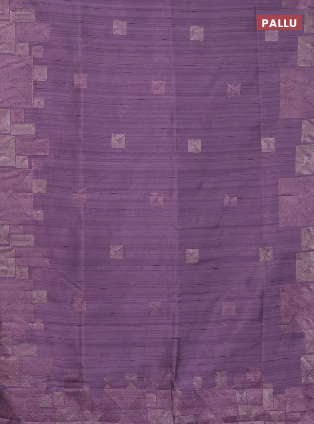 Semi raw silk saree mild purple with embroidery work buttas and geometric design embroidery border