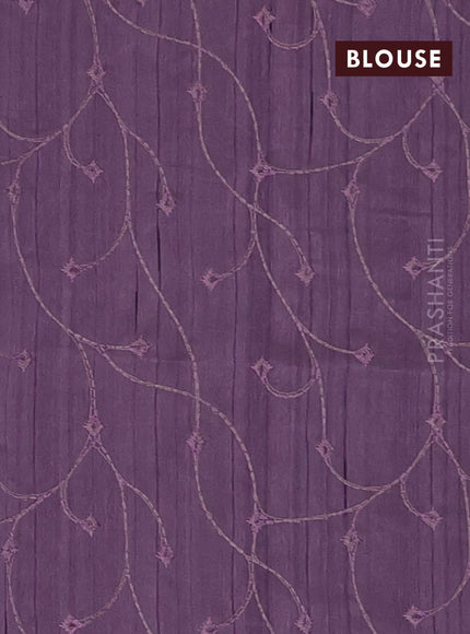 Semi raw silk saree mild purple with embroidery work buttas and geometric design embroidery border