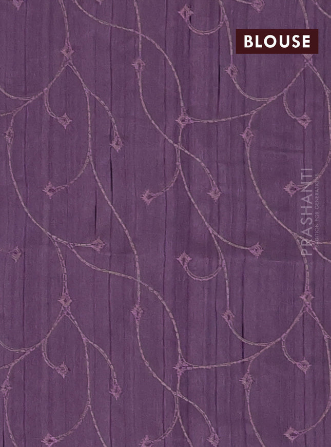 Semi raw silk saree mild purple with embroidery work buttas and geometric design embroidery border