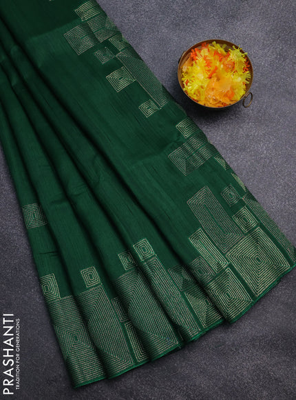 Semi raw silk saree green with embroidery work buttas and geometric design embroidery border