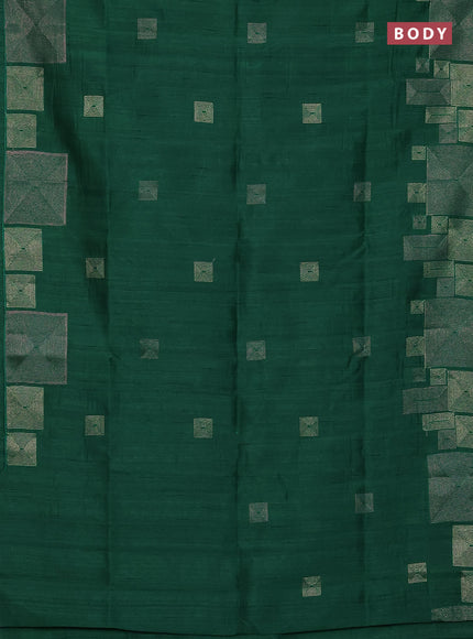 Semi raw silk saree green with embroidery work buttas and geometric design embroidery border