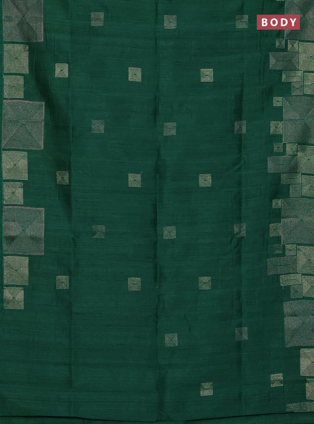 Semi raw silk saree green with embroidery work buttas and geometric design embroidery border