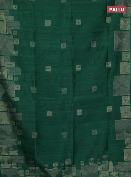 Semi raw silk saree green with embroidery work buttas and geometric design embroidery border