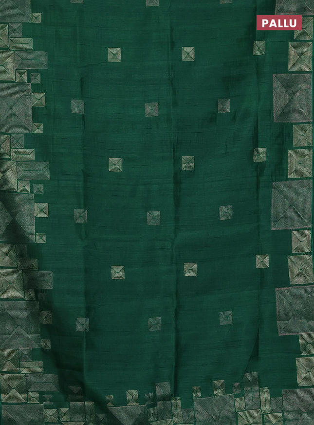 Semi raw silk saree green with embroidery work buttas and geometric design embroidery border