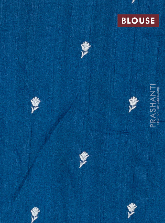 Semi raw silk saree peacock blue with embroidery work buttas and paisley design embroidery border