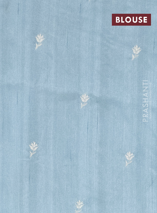Semi raw silk saree pastel blue with embroidery work buttas and paisley design embroidery border
