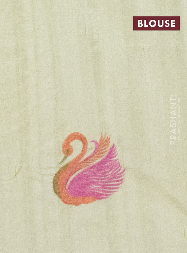 Semi raw silk saree pista green with embroidery work buttas and brid design embroidery border