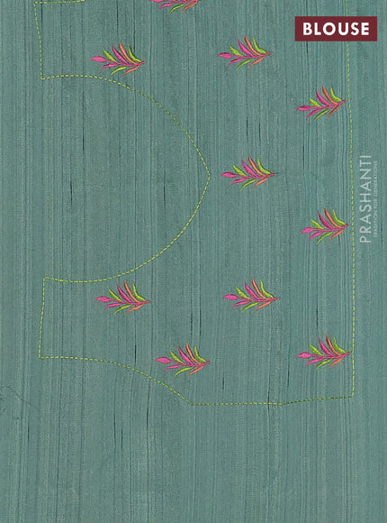 Semi raw silk saree green with embroidery work buttas and brid design embroidery border