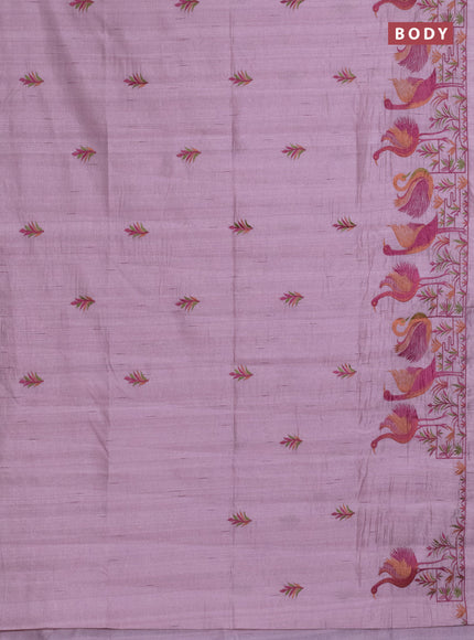 Semi raw silk saree pastel pink with embroidery work buttas and brid design embroidery border