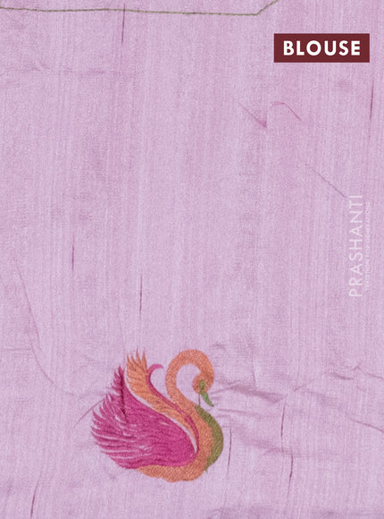 Semi raw silk saree pastel pink with embroidery work buttas and brid design embroidery border