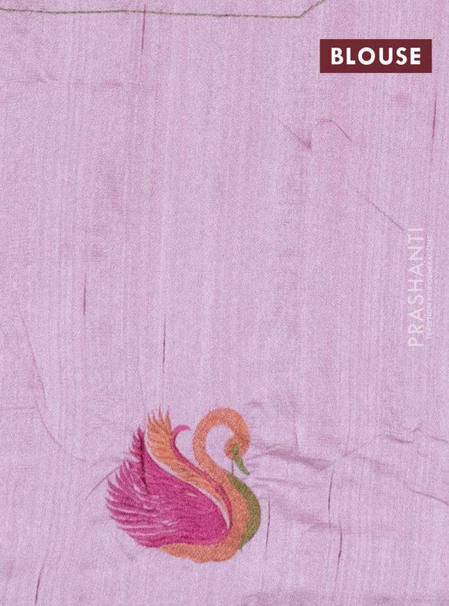 Semi raw silk saree pastel pink with embroidery work buttas and brid design embroidery border