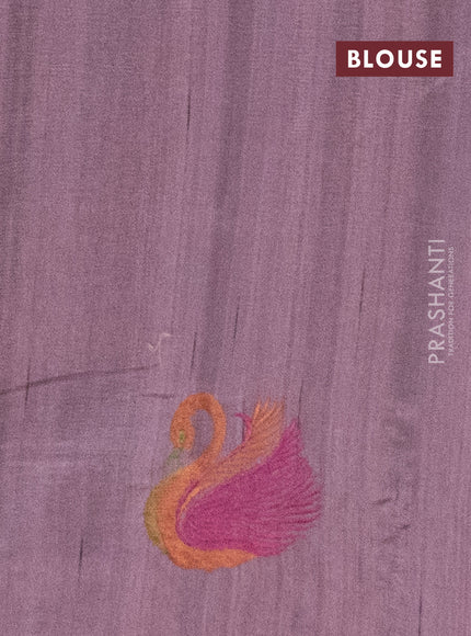 Semi raw silk saree rosy brown with embroidery work buttas and brid design embroidery border