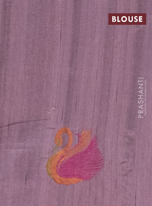 Semi raw silk saree rosy brown with embroidery work buttas and brid design embroidery border