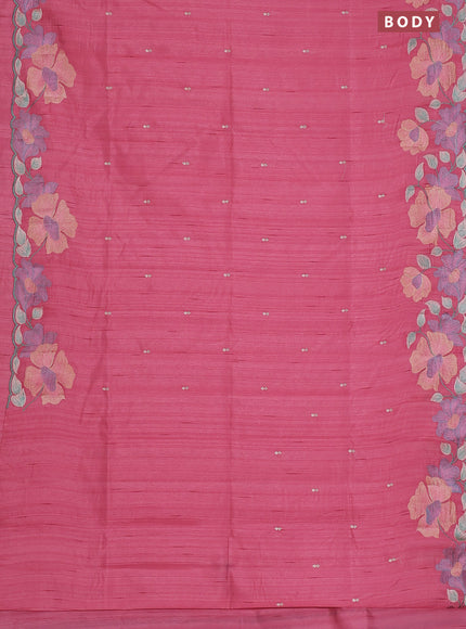 Semi raw silk saree pink with embroidery work buttas and floral embroidery border