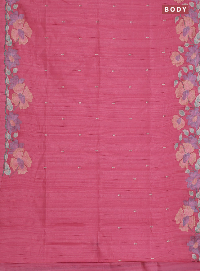 Semi raw silk saree pink with embroidery work buttas and floral embroidery border
