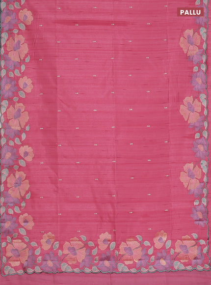 Semi raw silk saree pink with embroidery work buttas and floral embroidery border
