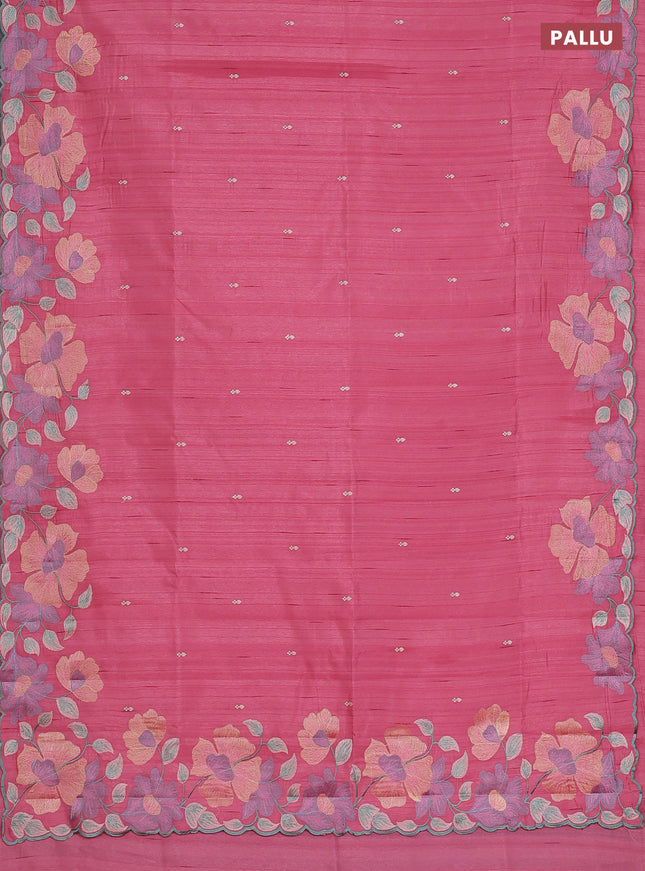 Semi raw silk saree pink with embroidery work buttas and floral embroidery border