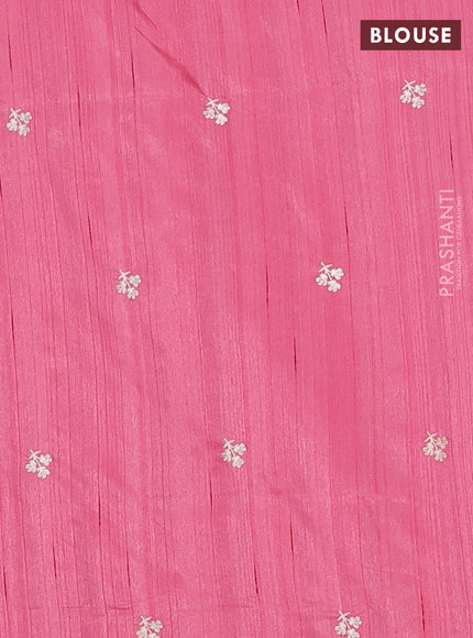 Semi raw silk saree pink with embroidery work buttas and floral embroidery border