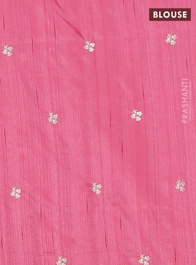 Semi raw silk saree pink with embroidery work buttas and floral embroidery border