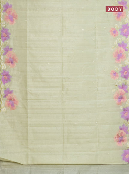 Semi raw silk saree pista green with embroidery work buttas and floral embroidery border