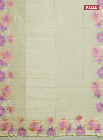 Semi raw silk saree pista green with embroidery work buttas and floral embroidery border