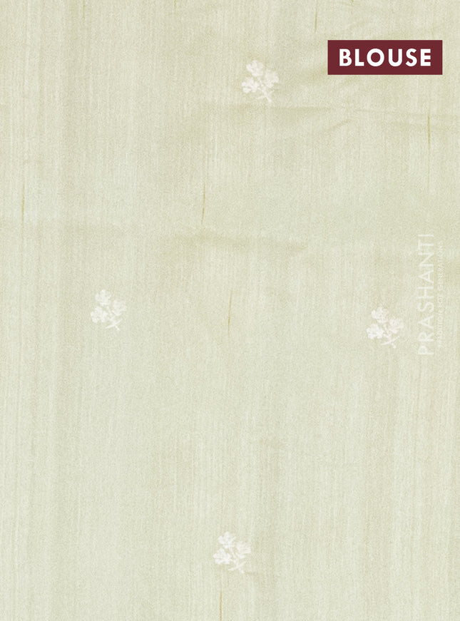 Semi raw silk saree pista green with embroidery work buttas and floral embroidery border