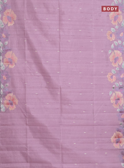 Semi raw silk saree lotus pink with embroidery work buttas and floral embroidery border