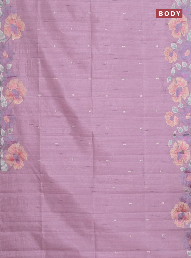 Semi raw silk saree lotus pink with embroidery work buttas and floral embroidery border
