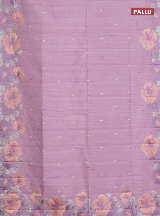 Semi raw silk saree lotus pink with embroidery work buttas and floral embroidery border