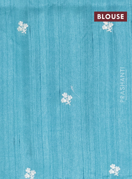 Semi raw silk saree teal blue with embroidery work buttas and floral embroidery border