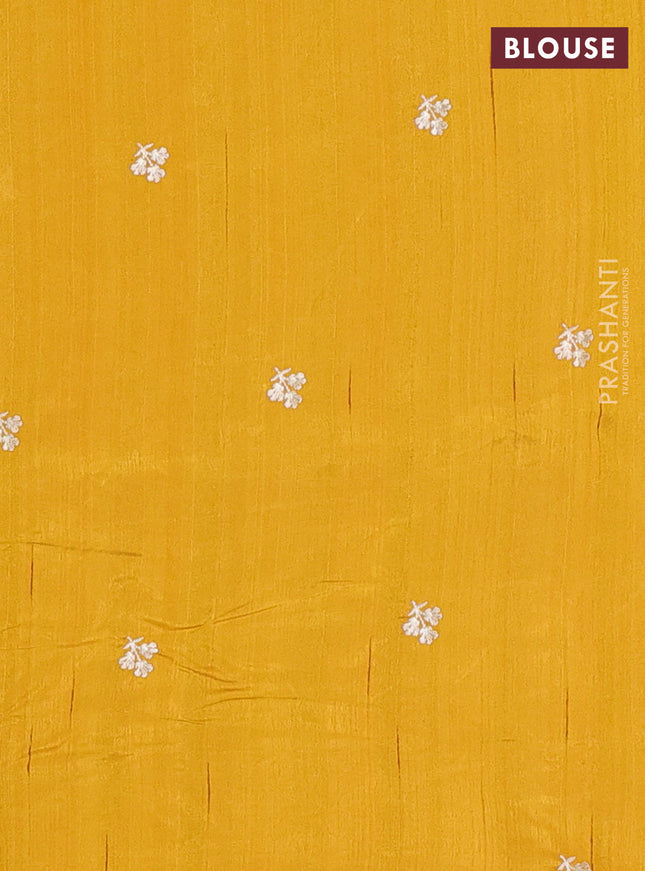 Semi raw silk saree mustard yellow with embroidery work buttas and floral embroidery border